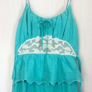 BETSEY JOHNSON Mint Aqua Swiss Dot Lace Eyelet Zip Cami Top Dress Skirt Set 6